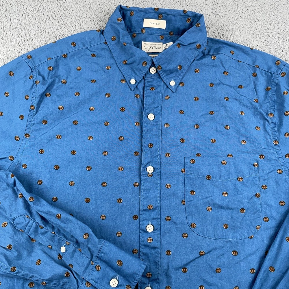 J Crew Shirt Mens Medium Blue Classic Secret Wash Button Down Print Cotton